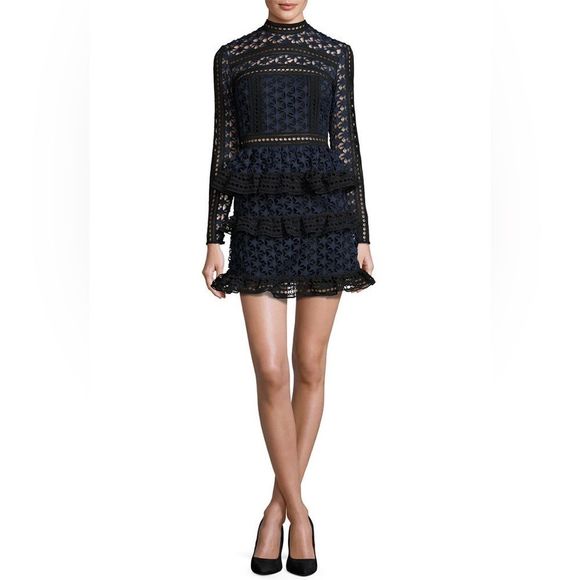 Self-Portrait Lace dress us 4 mini Black And Blue - Picture 1 of 5